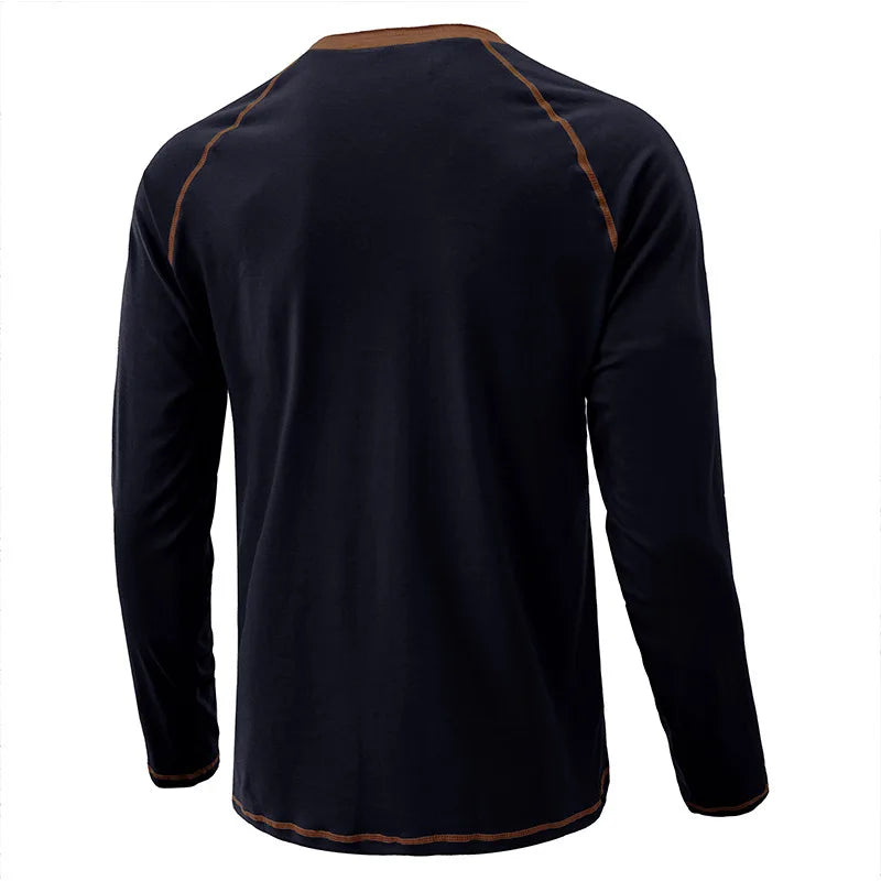 Summer  Autumn Men's American Heavy Cotton Henry Shirt  Long Sleeve Fitness Tough Guy T-Shirt Casual  T Shirt for Men Clothing