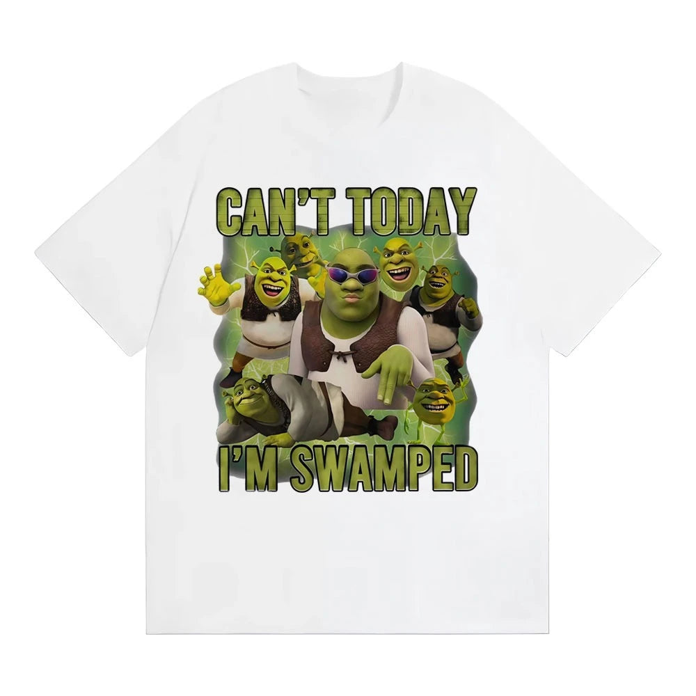 Summer Can't Today I'm Swamped Vintage Graphic T-shirt Funny Cartoon Shrek Meme T Shirts Men Women Casual Cotton  T Shirt Tops