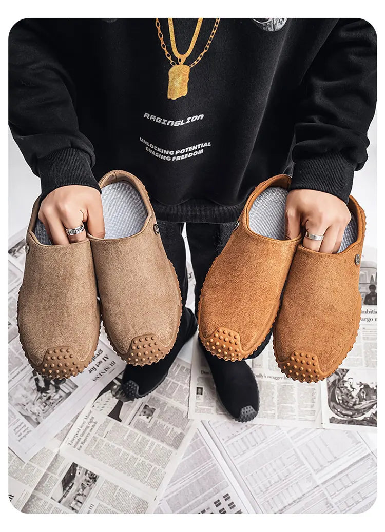 Fashion Slippers for Men Closed-toe Suede Slip Ons Shoes 2026 New Design Mens Casual Flats Loafers Comfortable Walking Shoes