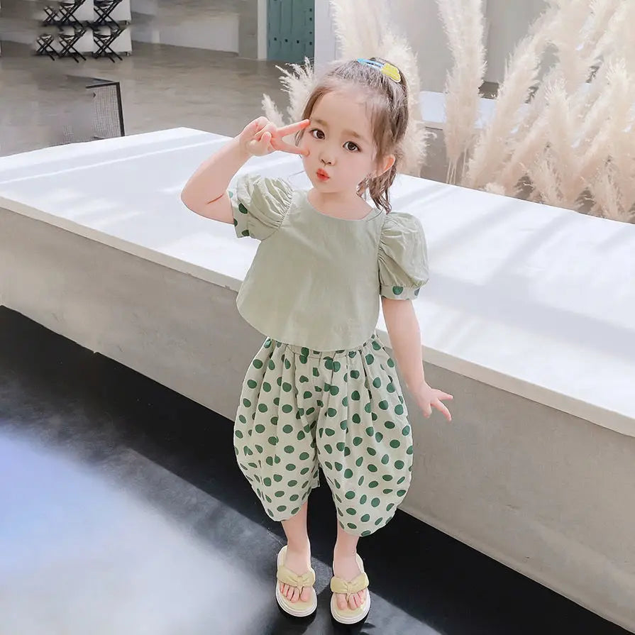 Summer Girls' Clothing Sets Fashionable Personality Backless Short Sleeves + Loose Cropped Pants Baby Kids Children Clothes Suit