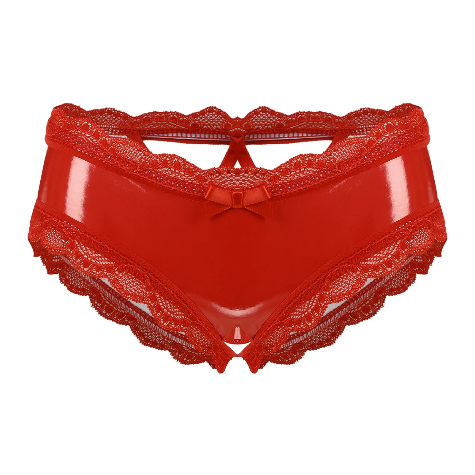 Lingerie for Ladies Women's Erotic Panties Crotch Open Sex Wet Look Porn Underwear Patent Leather Lace V-Back mujer Mini Briefs