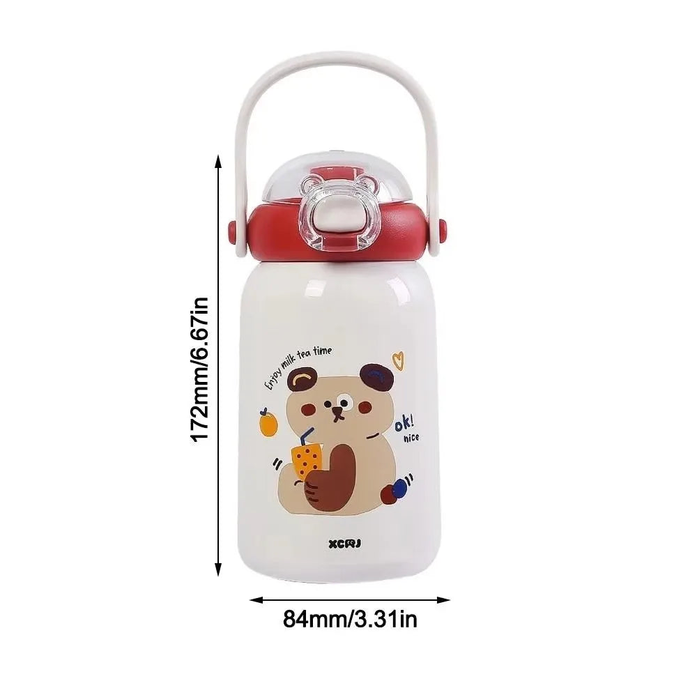 Cartoon Thermal Cup Large Capacity Double Drinking Straw Student Water Cup Stainless Steel Leakproof Insulated Cup for Children