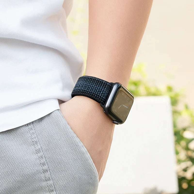 Nylon Loop Sport Strap For Apple Watch Band Ultra 49mm 45mm 40/44mm 41mm 38/42mm Bracelet For Nike iWatch 9 8 7 6 5 SE Watchband