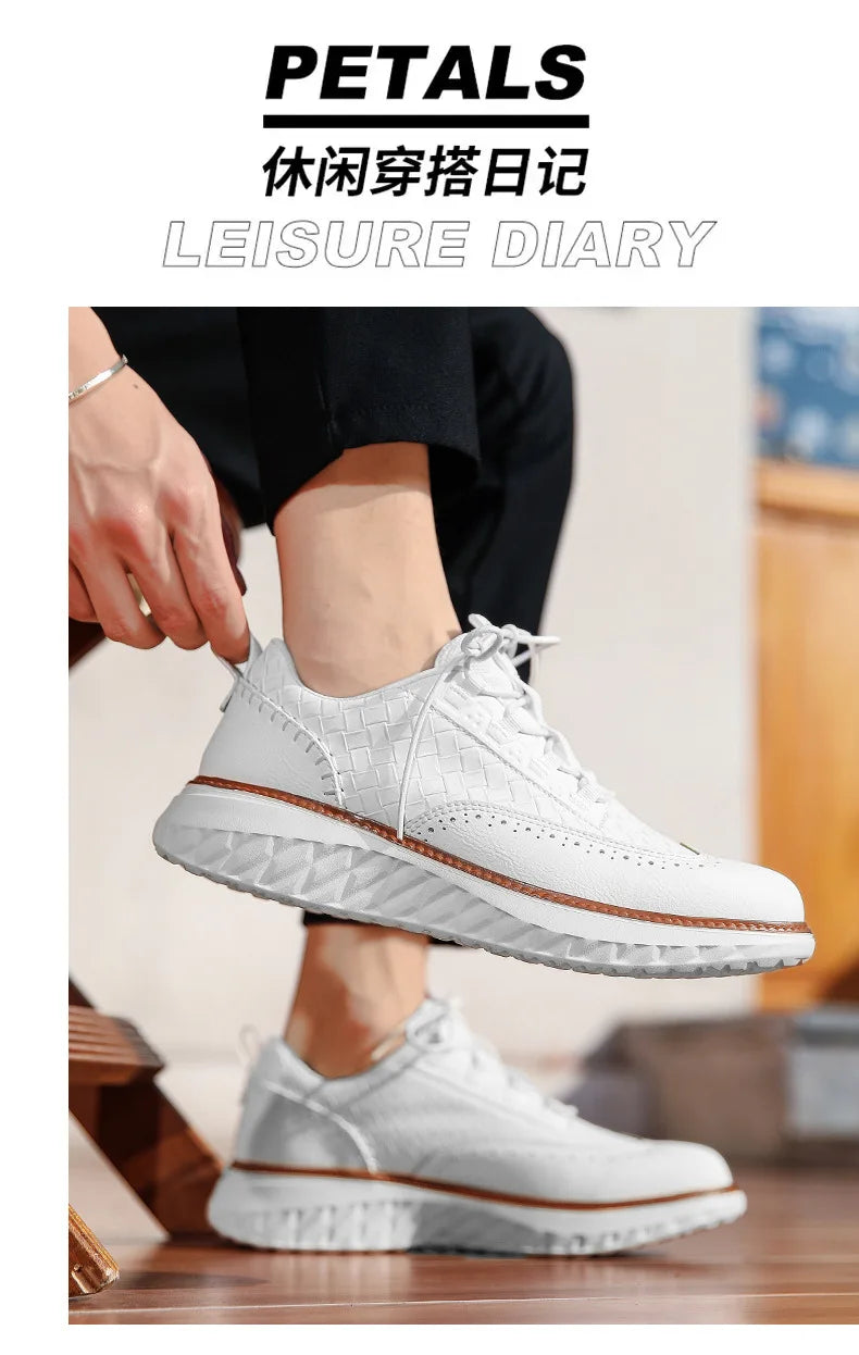 New Shoes for Men Leather Casual Shoes Fashion Breathable Brogues Sport Shoes Street Cool Chunky Sneakers