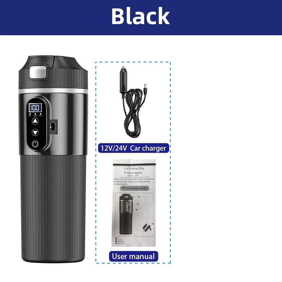 Car Thermos Cup 500ml Large Capacity 12V/24V Car Truck Universal Heating Cup Stainless Steel Car Electric Heating Cup