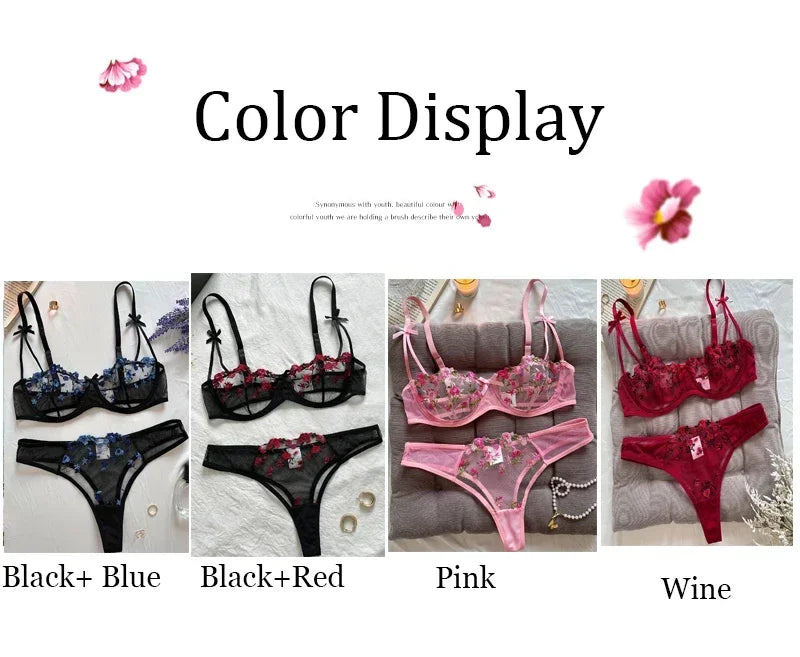 womens lingrie Night Beautiful Sexy Women 2 Piece floral Embroidery Underwear Erotic lingerie underwear Set conjuntos de mujer