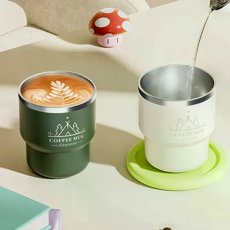 400ML Thermal Cup 304 Stainless Steel Double Layer Insulated Water Cup Office Milk Coffee Mug Student Portable Sealed Tumbler