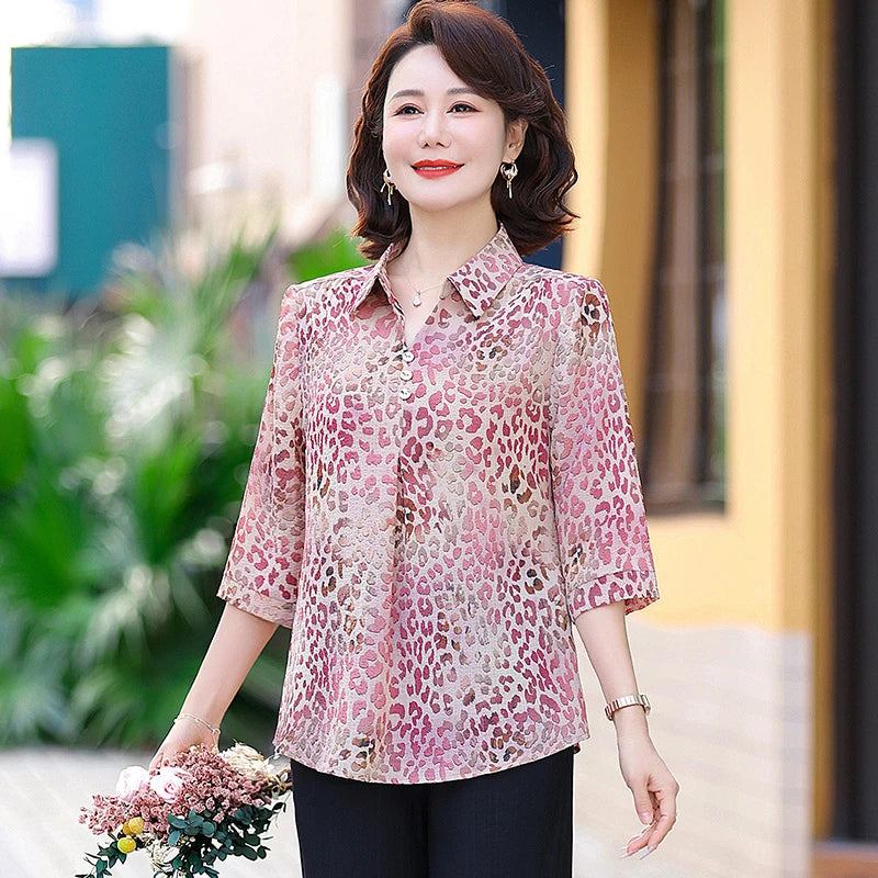 Summer Plus Size Shirt For Women's 2025 Printed Loose Top Mulberry Silk Blended Vacation Work Women's Clothing