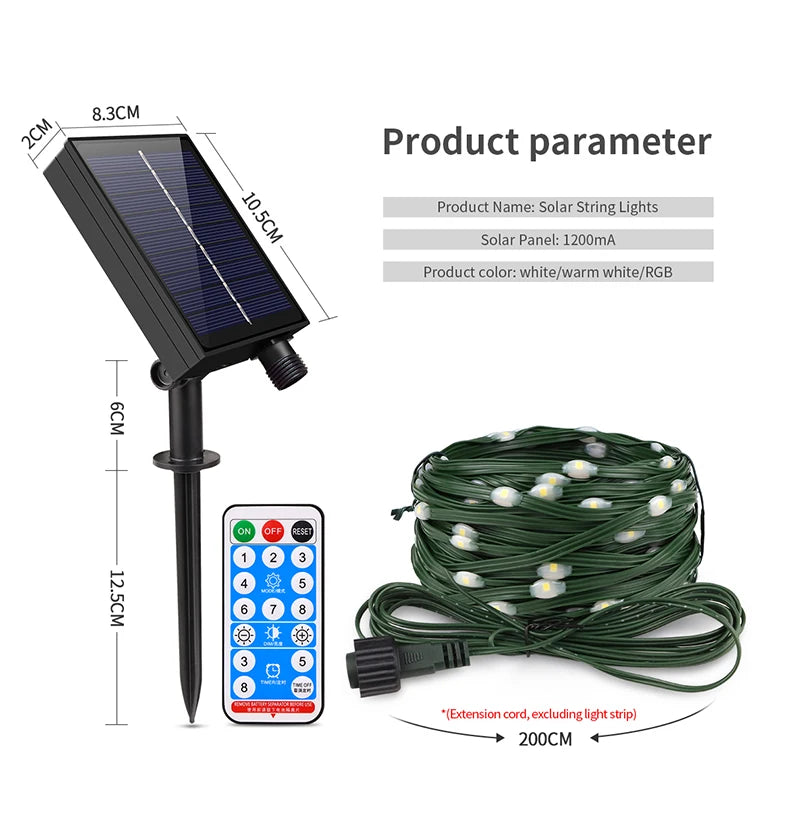 50M 100M Large Solar Panel LED Solar String Lights Fairy Garland Lights Outdoor Backyard Garden Holiday Christmas Party Decor