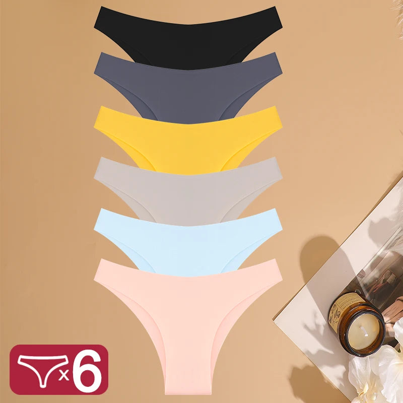 6Pcs/Set Low Waist Panties Plus Size Seamless Ice Silk Panty Sexy Girl Underwear Cotton Crotch Briefs Breathable Brazilian Pants
