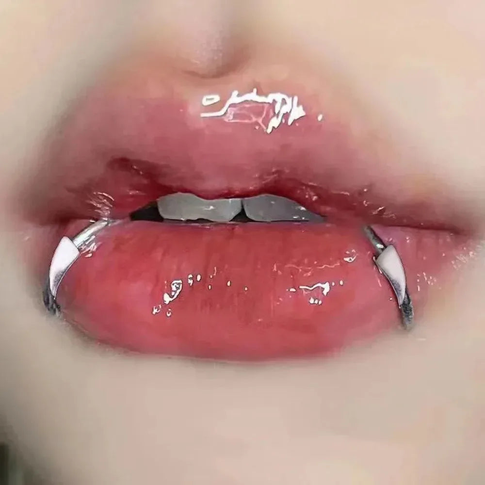 Stainless Steel Personalised Sharp Teeth Fake Piercing Lip Ring Punk Exaggerated Jewelry for Women Gothic Face Jewelry Decor