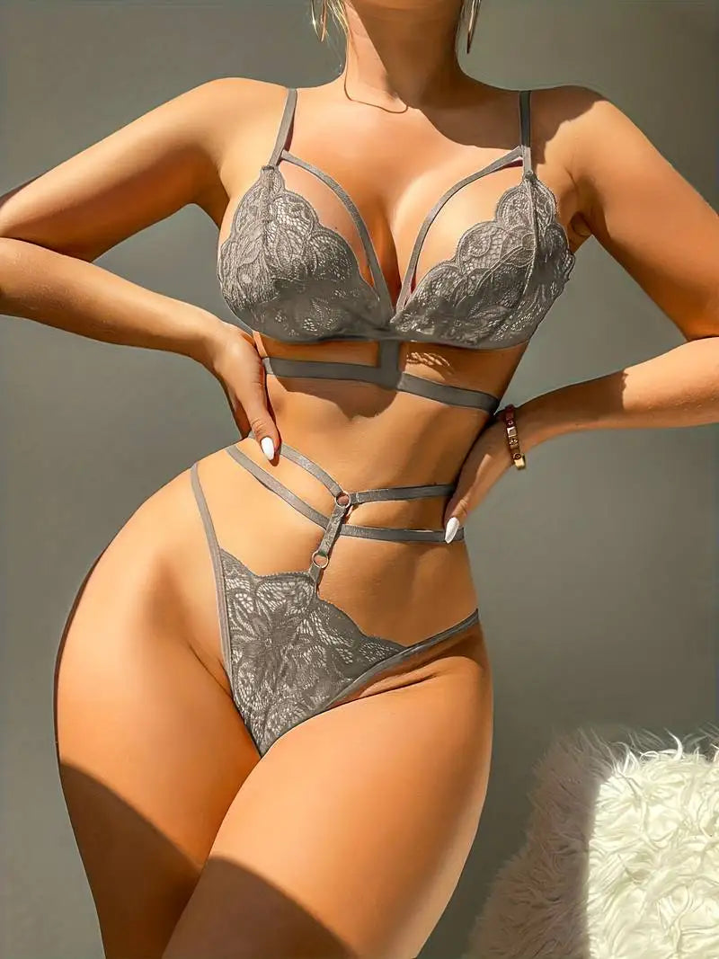 Lingerie Set Sexy Seamless Backless Bra Hollow Out High Waisted Thongs Delicate 2-Piece Pure Erotic Underwear Sets Women Undies