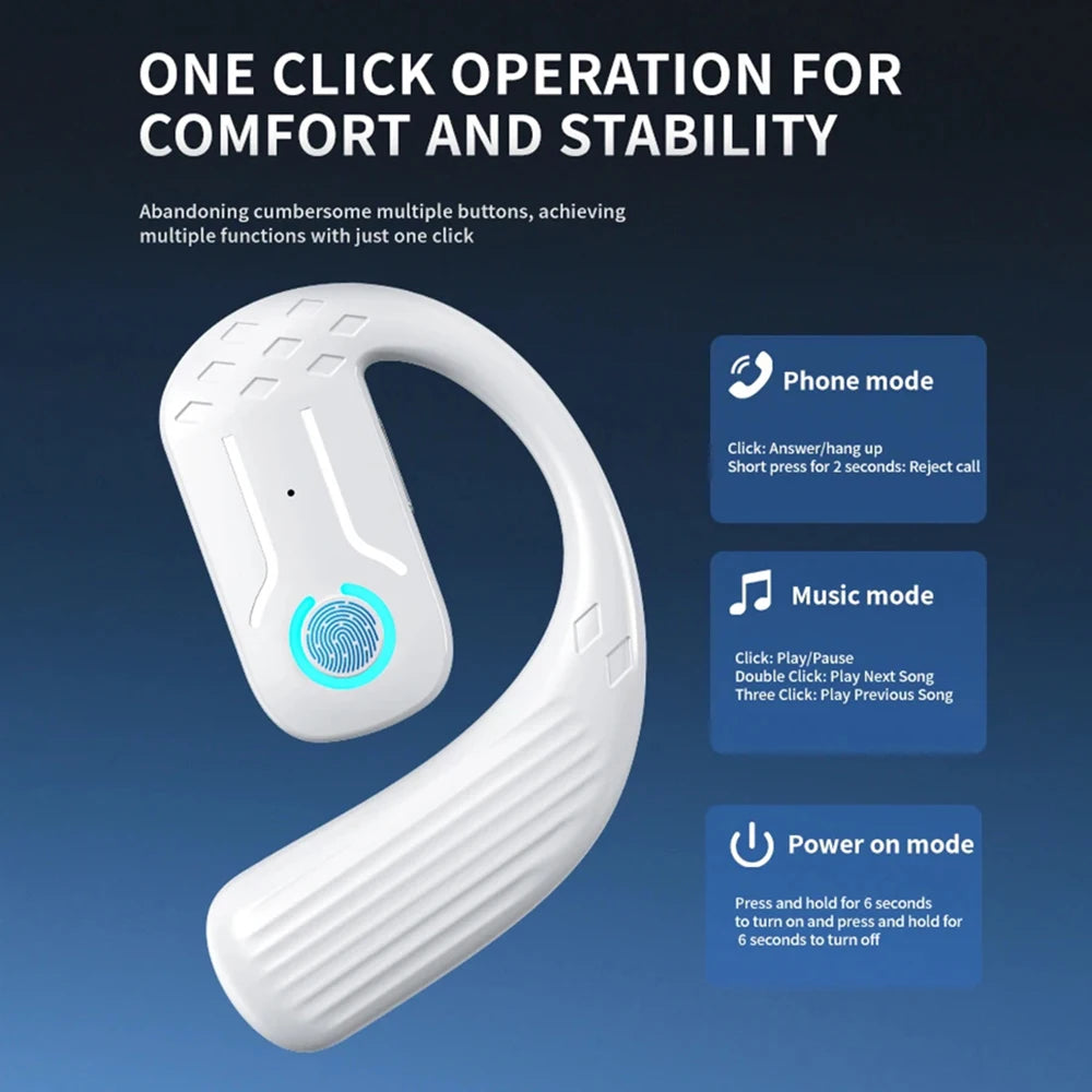 Bluetooth 5.4 Open 180° Rotation Wireless Business Headset With Mic Air Conduction Ear-hook Touch Control Sports Hifi Earphone