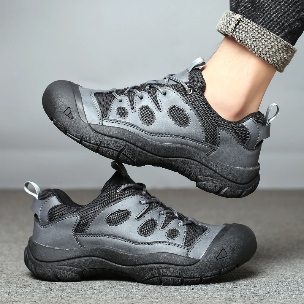 Men's New Outdoor Closed-Toe Casual Hiking and Mountaineering Shoes,Low-Top Style with Laces, Rubber Anti-Slip Sole, Solid Color