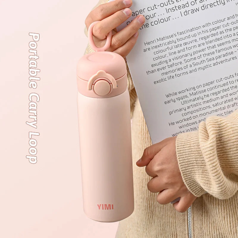 500ml Thermos Large Capacity Stainless Steel Thermal Water Bottle Portable Vacuum Cup with Handle Double-layer Travel Tumbler