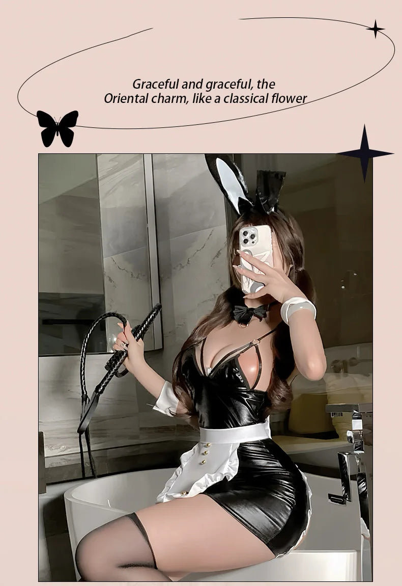 Lingerie Anime COS Rabbit Girl Role Play Kitchen Girl Pure Desire Servant Patent Leather Uniform sexy tоy lion costume for women