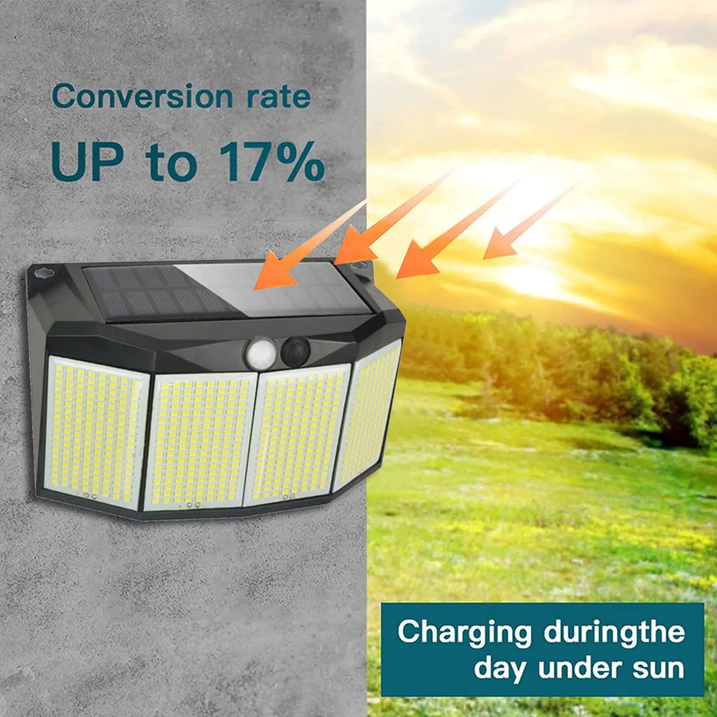 Solar Outdoor Lights 576 LED Motion Sensor Light 3 Working Modes Solar Powered Security Patio Lights for Garage Christmas Decor