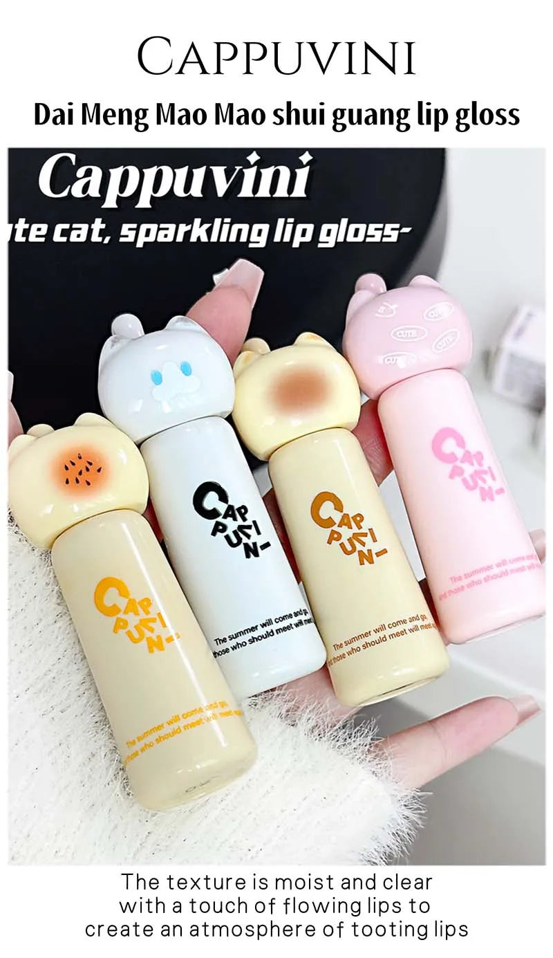 Cute Cat Lip Gloss - Moisturizing Smooth and Long-lasting Lip Glaze - 4 Shades Easy to Apply Lip Stain for Beginners
