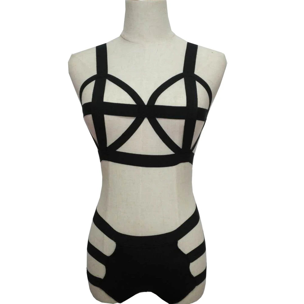 Sexy Hot Bandage Lingerie Set Women Erotic Babydoll Underwear Hollow Out High Waist Panties Bra Brief Set lenceria sensual mujer