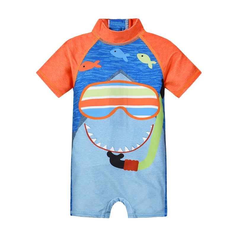 Summer Baby boy Short Sleeved Swimwear Sunscreen High Elasticity Cartoon Printing Cute And Cool Out Doors Swimming Pool  Parti