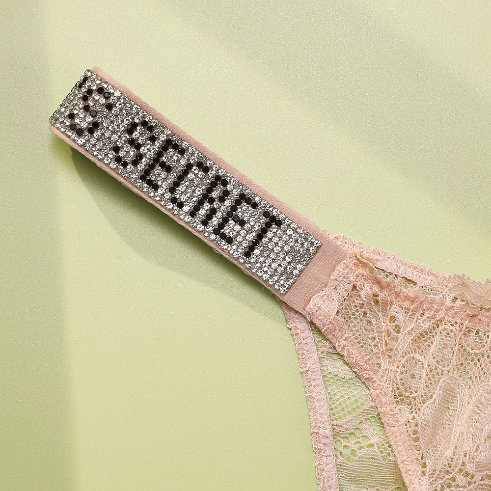 Victoria's Secret Bra and Panty Set Classic Women's Lingerie Set Sexy Lace Trim Pattern Breathable Gathered Padded New Soft