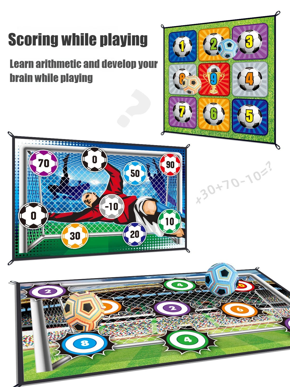 150CM Kids Football Game Set Indoor Outdoor Training Game Mat with Target Areas Practice Shoot Gifts for Children