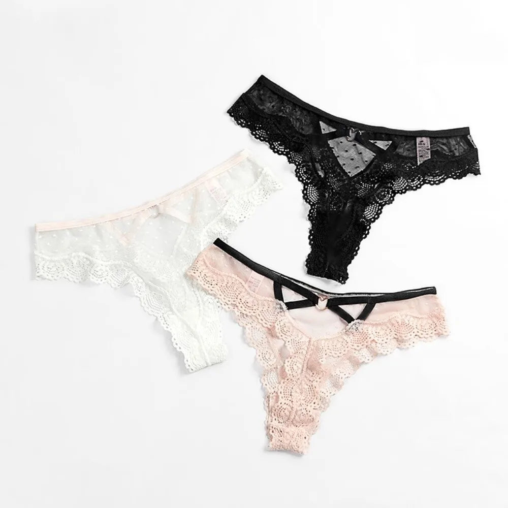 Lingerie Low Waist Lace Panties Thong Hollow Out Underwear for Women Transparent Dots Mesh Lace Briefs Girl