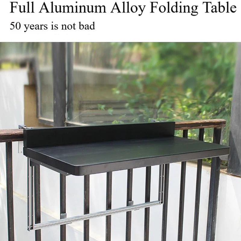 Aluminum Folding Table Hanging on Balcony Railing Waterproof & UV Protection Outdoor Patio Furniture Garden & Landscape Use