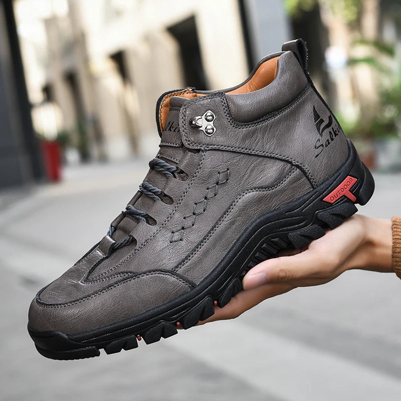 Men's High-Top Round-Toe Fashion Boots Lace-Up Outdoor Hiking Shoes Spring/Fall Thick-Sole Casual Oversized Men's Shoes