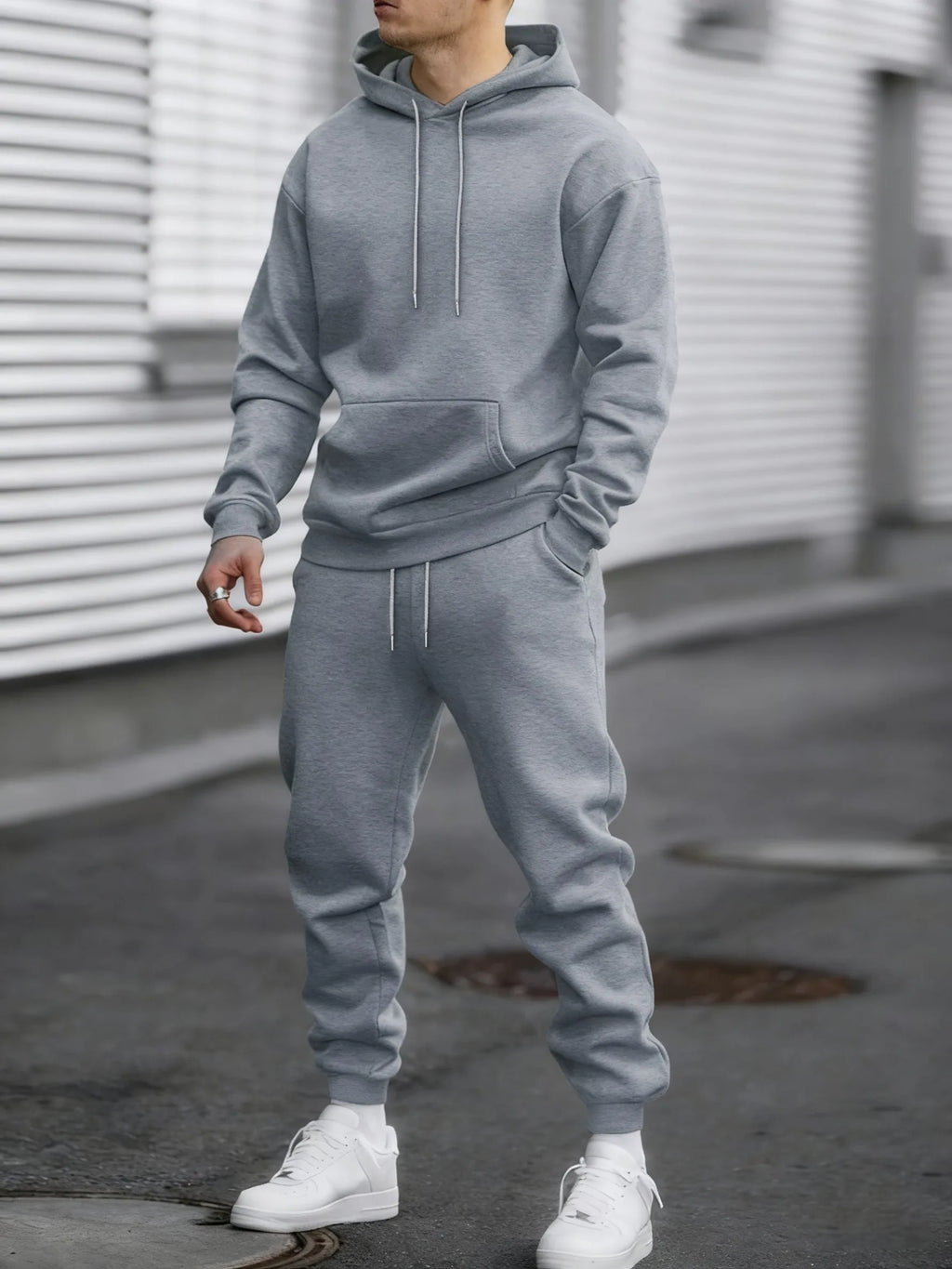 Jogging Solid New In Men's Set Streetwear All-Match Casual Hoodie Sweatpant Suit Fleece Loose Clothes Autumn Sport Long Pants