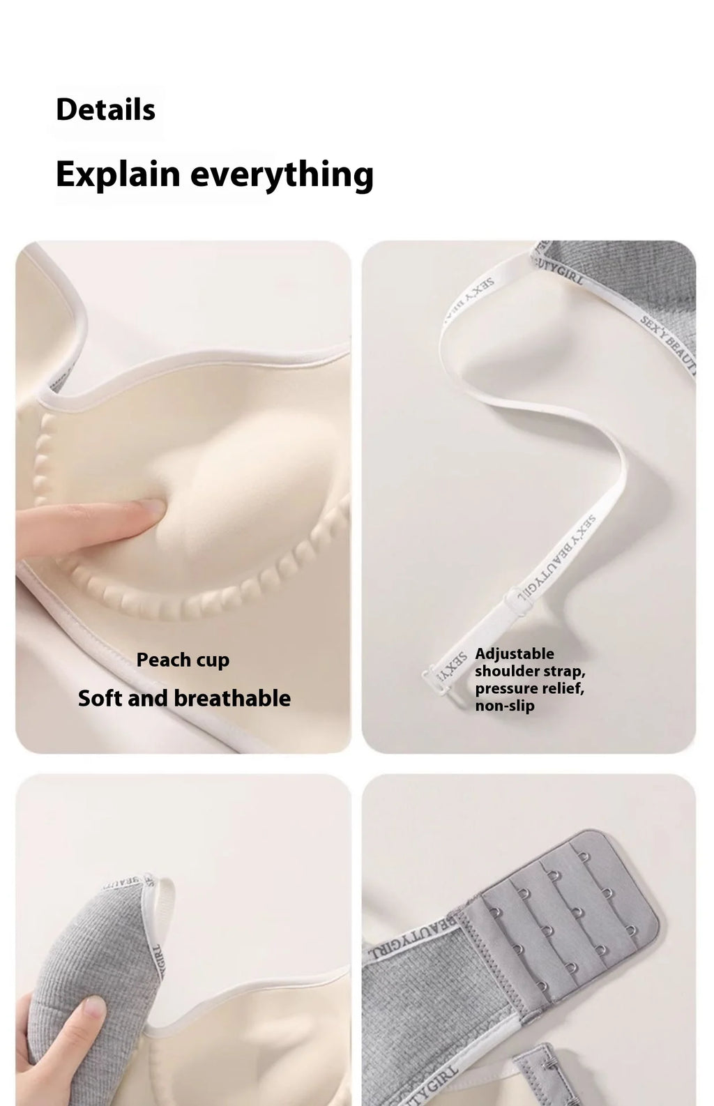 Lingerie Women Gathered Spring and Summer Non-marking Non-steel Ring Soft Support Anti-Sagging Bylift Letters Comfortable Bra