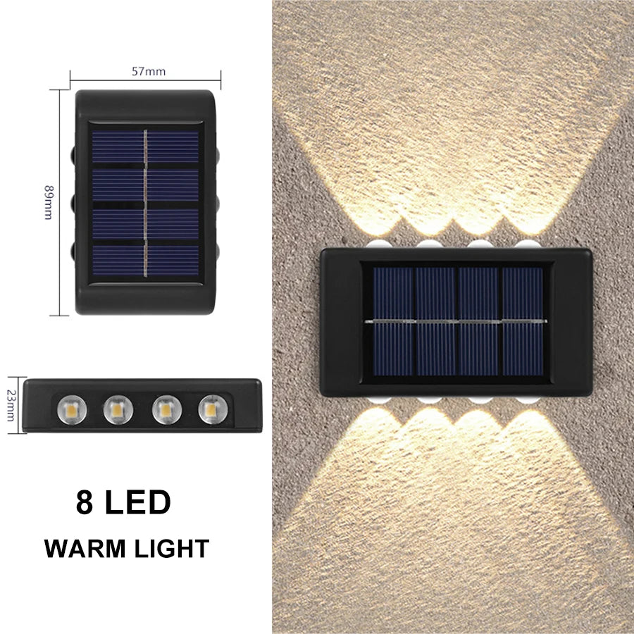 Solar Up Down Double Headed High Brightness Wall Light Outdoor Waterproof Garden Fence Door Sign Decorative Wall Washer Lighting
