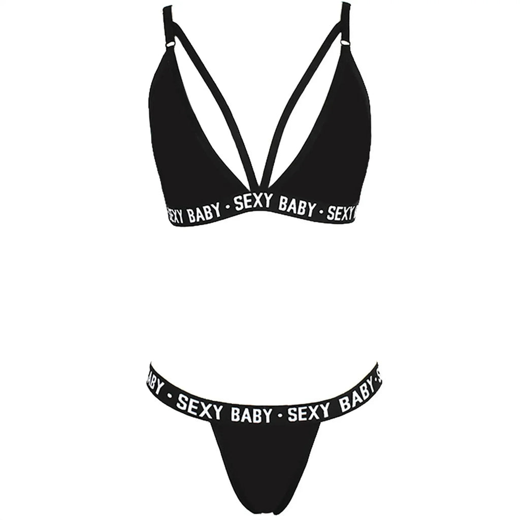 Women's sexy lingerie set sexy letter bikini bra and thong set women's sexy erotic clothing pajamas bikini lingerie
