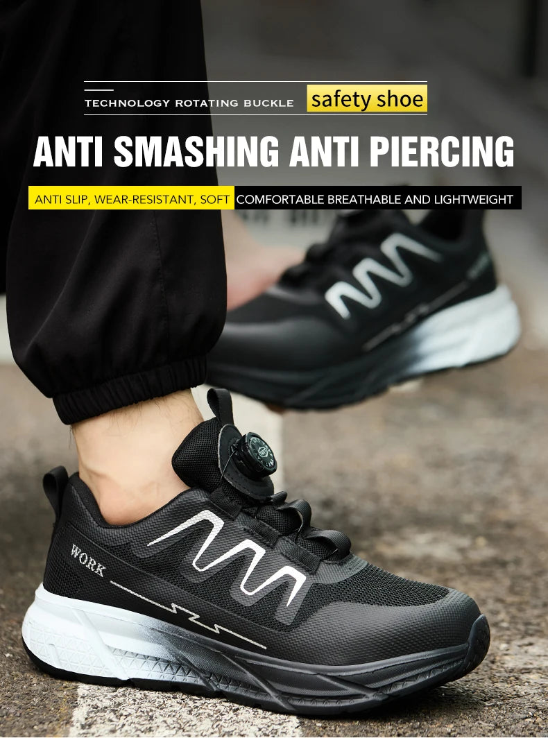 Men‘s Work Shoes Steel Toe Anti-smash Shoes Indestructible Safety Shoes Lightweight Breathable Sneakers Construction Site Shoes