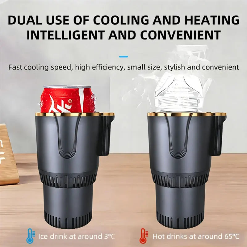 2-in-1 Car Heating and Cooling Cup With Display Screen 12V Button Control For Hot and Cold Functions Beverage Bottle Thermos Cup