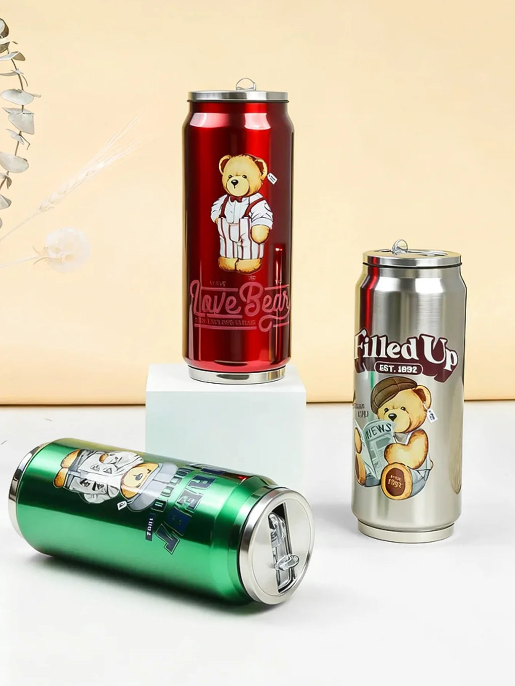 TEDDY Beer Can Thermal Cup  with Straw Double Wall Insulated Vacuum Cup for Hot & Cold Drinks, Portable Travel Mug