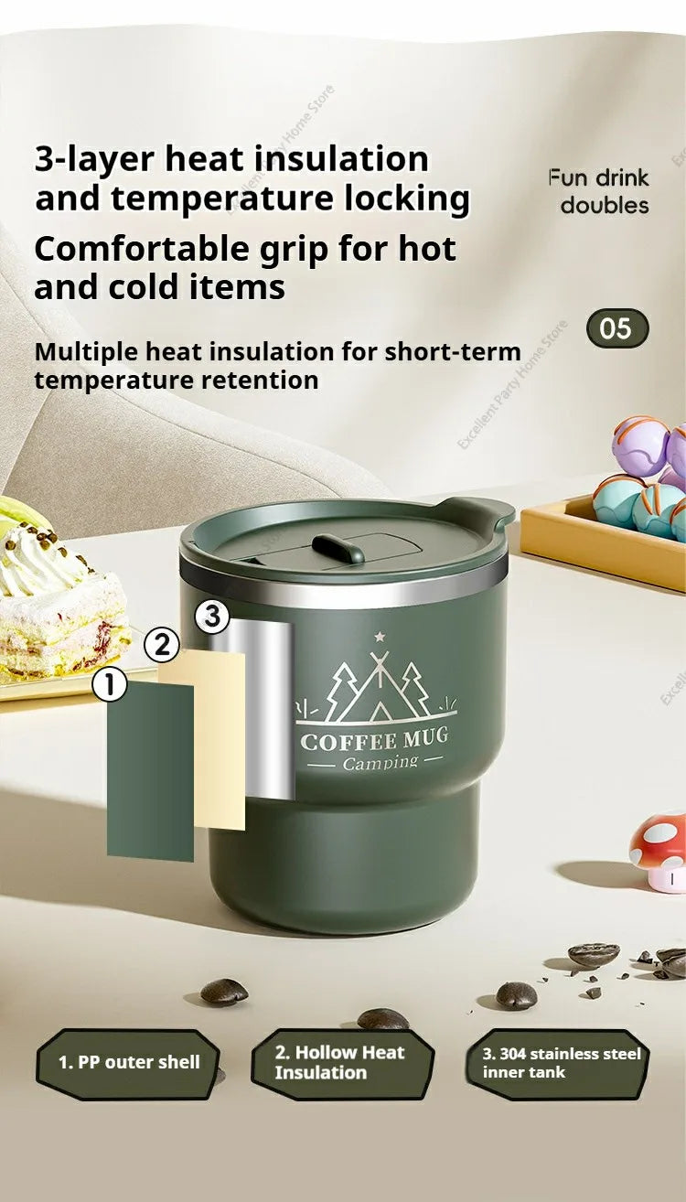 400ML Stainless Steel Thermal Cup Office Coffee Mug Double Layer Insulated Water Cup Portable Keeps Cold and Heat Thermal Mug
