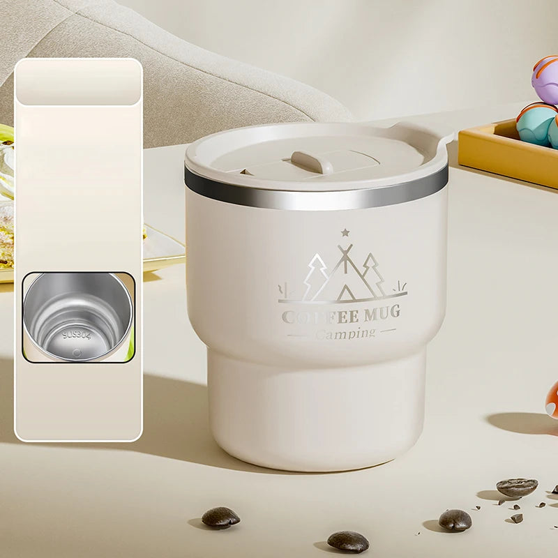 400ML Thermal Cup 304 Stainless Steel Double Layer Insulated Water Cup Office Milk Coffee Mug Student Portable Sealed Tumbler