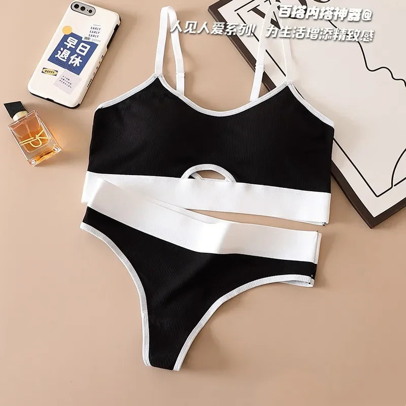 Women's Push-Up Sports Seamless Bra And Panties Set Cotton Hollow out U-Back Lingerie Set Comfort Sexy Underwear Solid Intimates