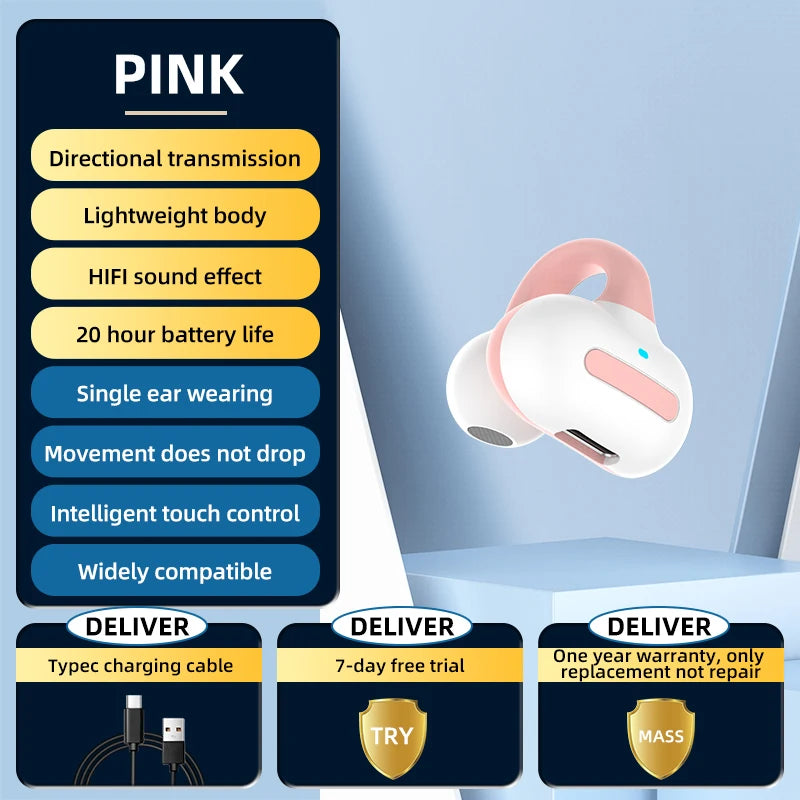 Bluetooth earphones, single ear clip on design, comfortable to wear, small and convenient in terms of bone conduction