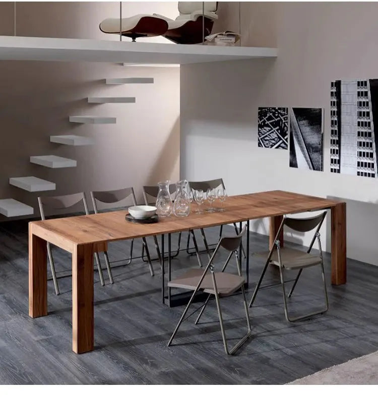 Solid Wood Folding Dining Table, Retractable, Nordic, Rectangular Foldable, Household, Apartment Invisible Dining Customizable