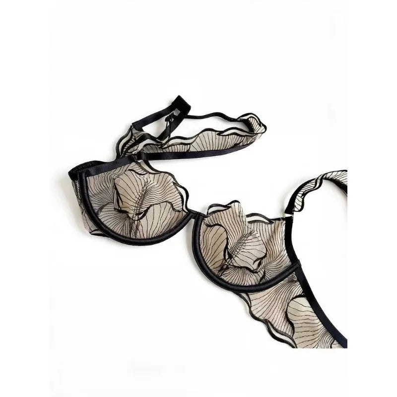 Lingerie Brodée Ultra-Fine Sexy Européenne Minimiseur Pour Gros Seins Dentelle Transparente Amincissante Pure Séduisante 32-38