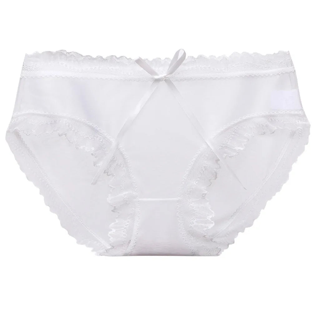 Lingerie Low Waist Lace Panties Ice Silk Bow Underwear for Women Cotton Crotch Seamless Panties Girl
