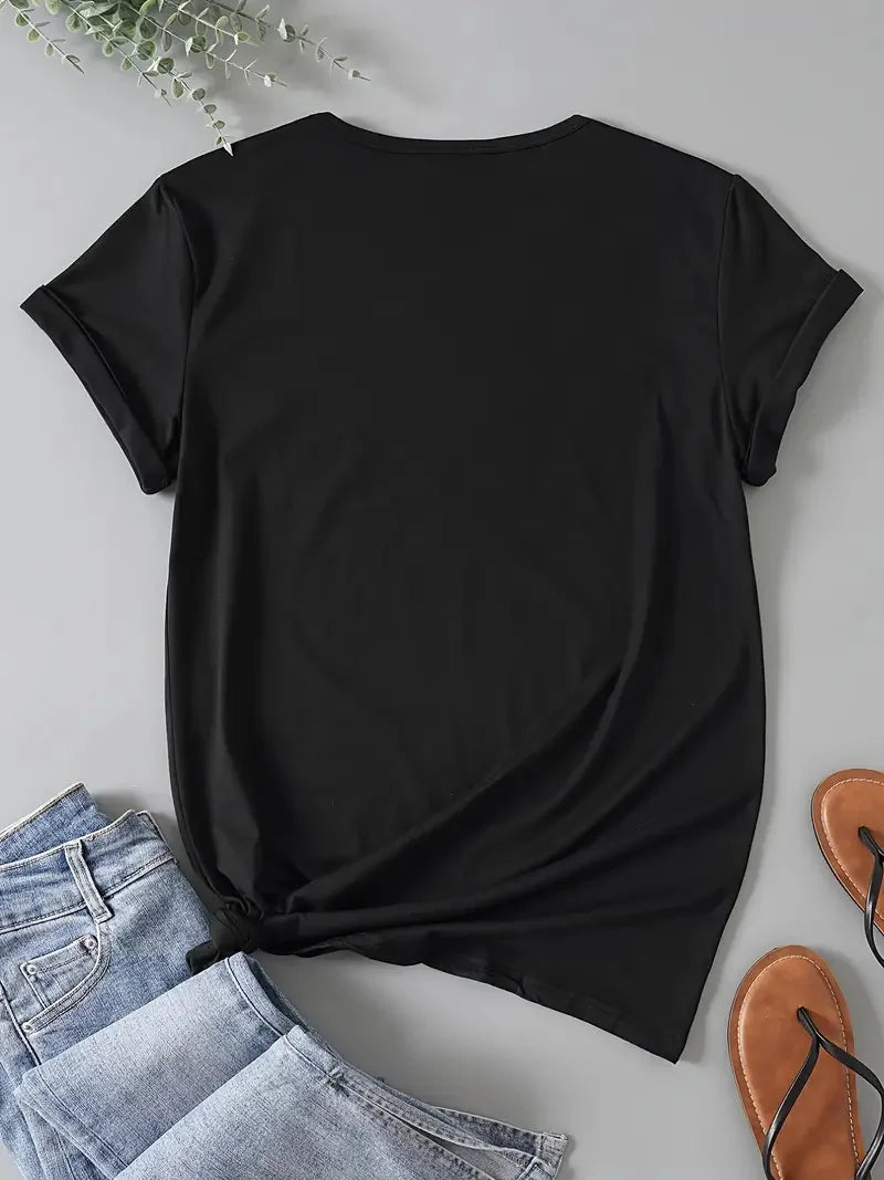 Summer  Short Sleeve T-Shirts Fashion Cute Cartoon Print Round Neck Breathable for Oversized Casual Loose Unisex Top