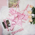 Lingerie's new hot selling European and American lingerie with exquisite bow and hollow out sexy three piece set with steel ring