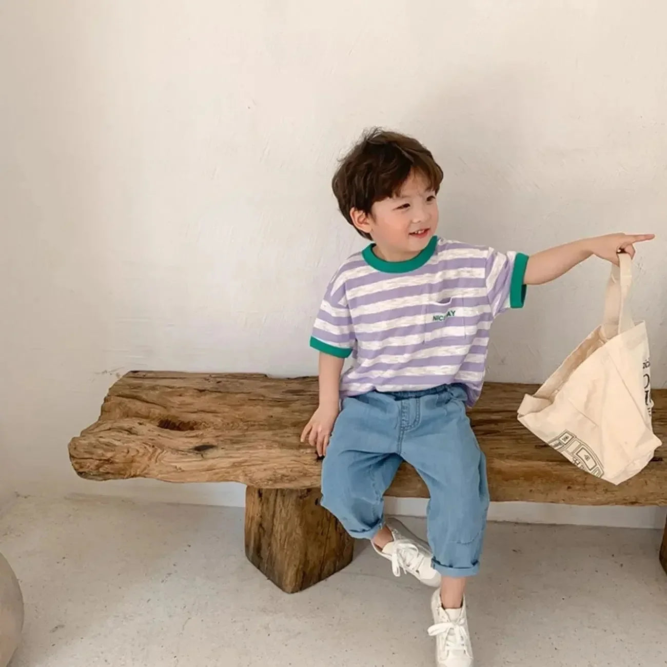 Summer 2025 Children Boy Short Sleeve T-shirt Cotton Round Collar Stripe Letter Infant Babys Boys Tops Loose Cotrast Kid Boy Tee
