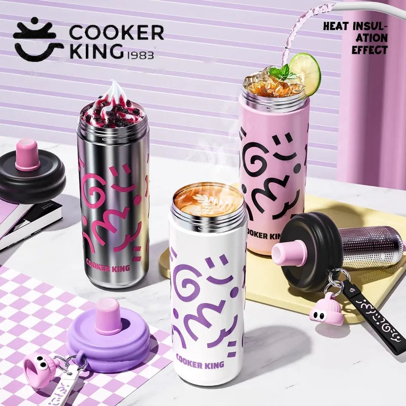 COOKER KinG Thermos Water Bottles Stainless Steel Thermal Straw Cup Tumbler Keep Cold and Hot Travel Mug Home Office Drinkware