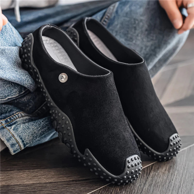 Fashion Slippers for Men Closed-toe Suede Slip Ons Shoes 2026 New Design Mens Casual Flats Loafers Comfortable Walking Shoes