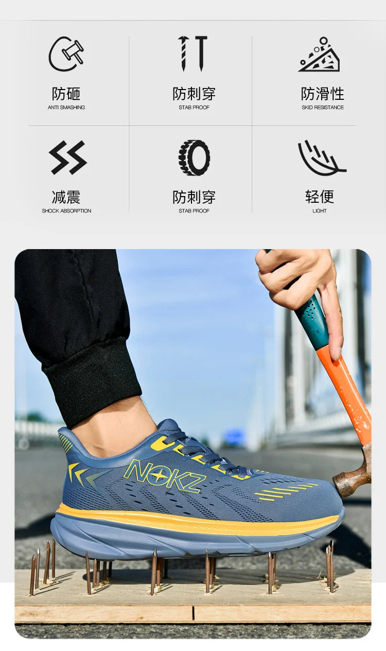 Men's Industrial Safety Shoes Anti-Slip Wear-Resistant Steel Toe Cap Protective Work Sneakers Breathable Comfortable for Constru