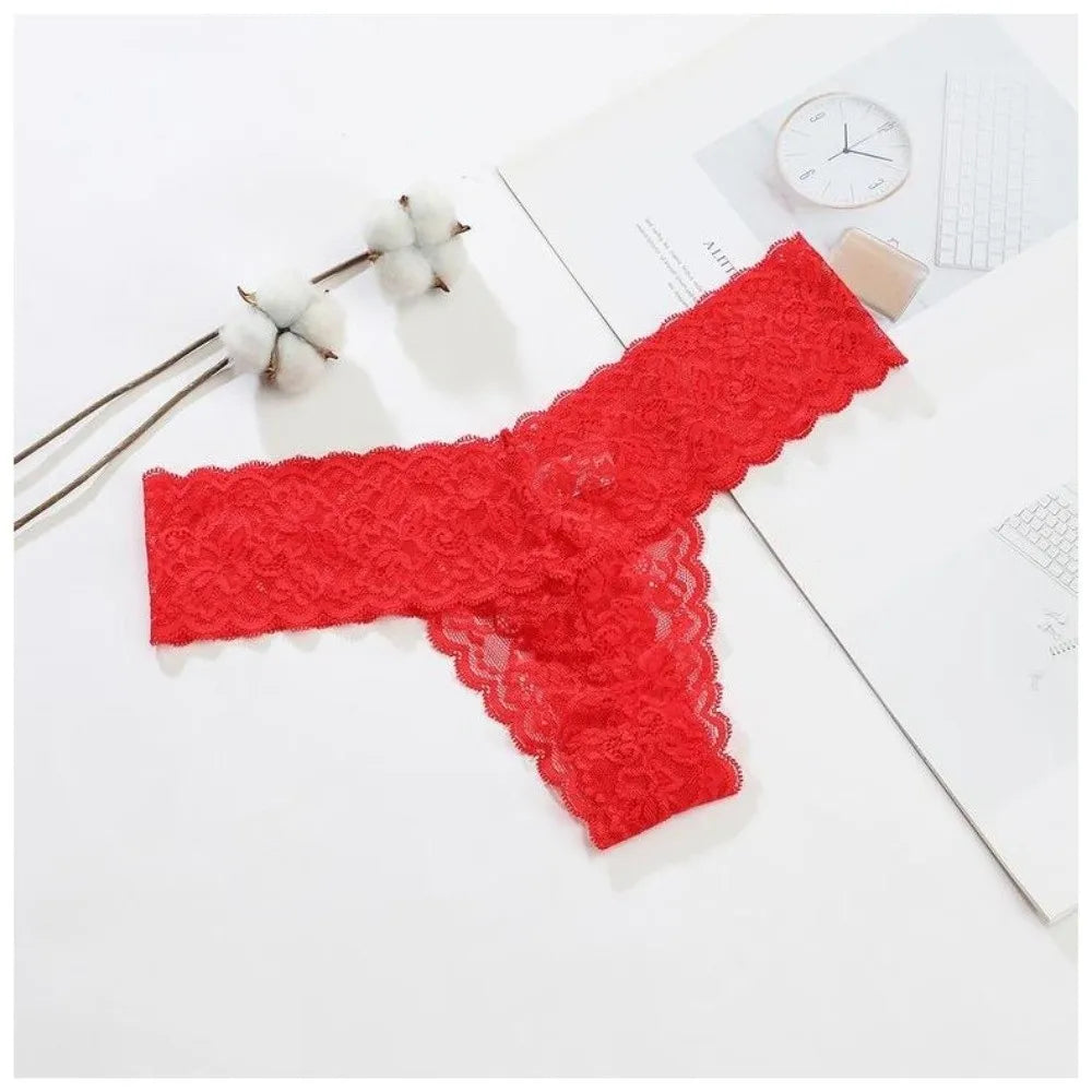 Lingerie Low Waist Lace Seamless Panties Thong Bow Underwear for Women Cotton Crotch Transparent Mesh Lace Briefs Lady